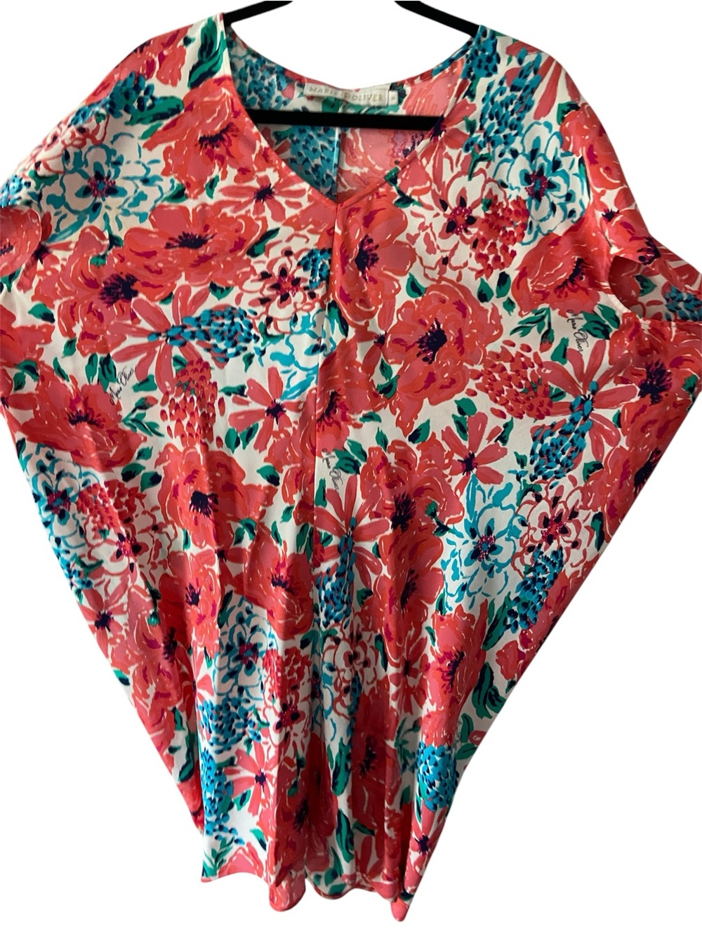 Marie Oliver 100% Silk Floral Blouse Top Multicolor V-Neck Luxury Size XS